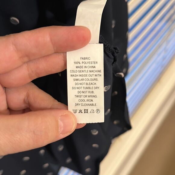 Jeanswest 10 Navy Blush Pink Polka Spotted Button Front Long Sleeve Blouse - Picture 10 of 11